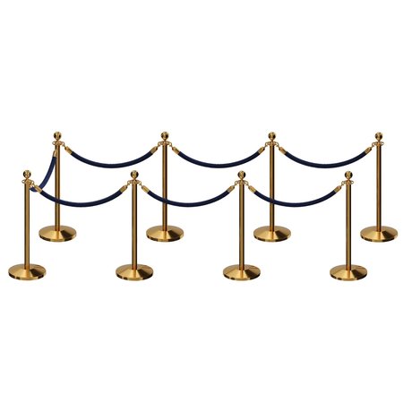 MONTOUR LINE Stanchion Post and Rope Kit Pol.Brass, 8 Ball Top7 Dark Blue Rope C-Kit-8-PB-BA-7-PVR-DB-PB